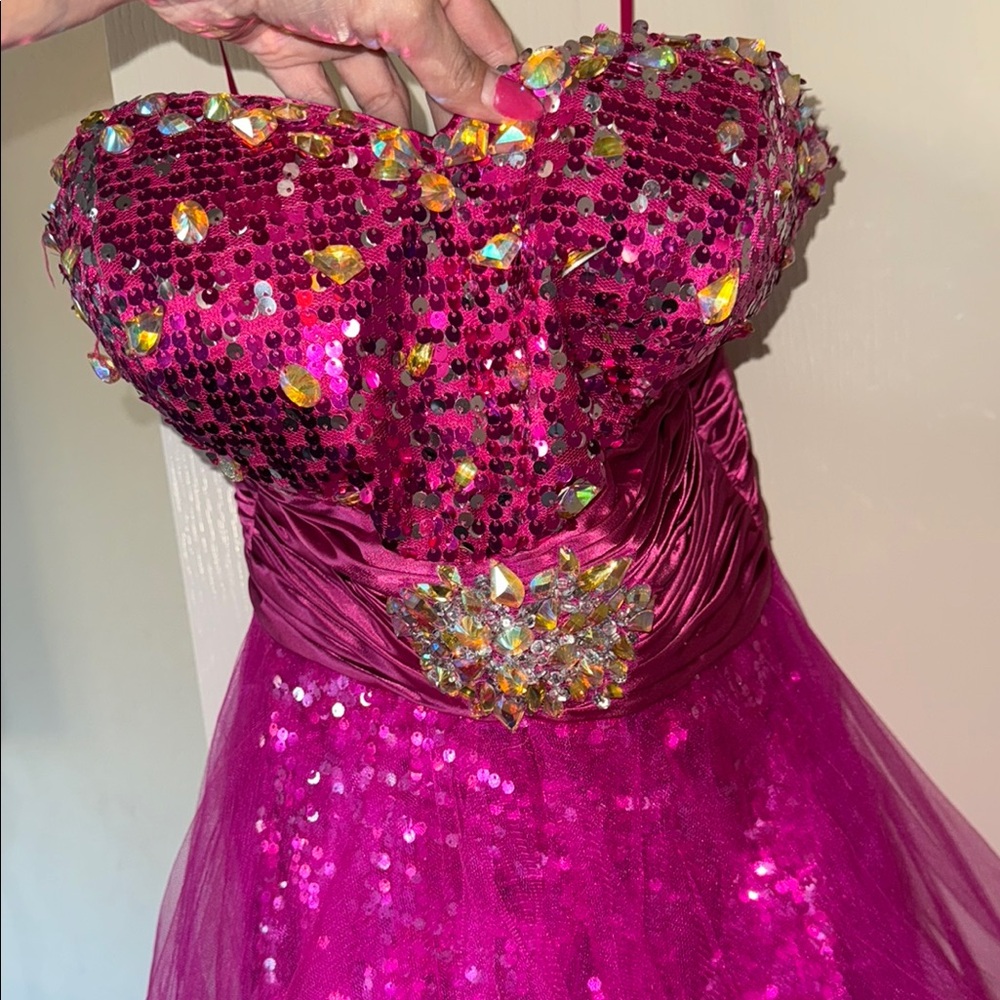 Pink Sequin Strapless Gown